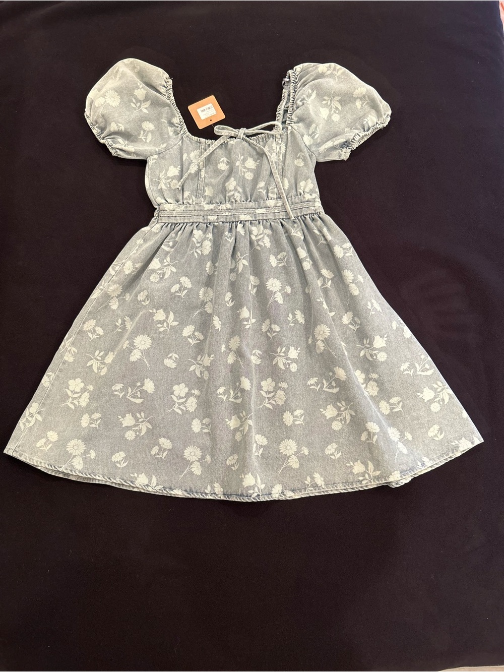 Blu pepper ladies Blue denim look Floral puff sleeve AS